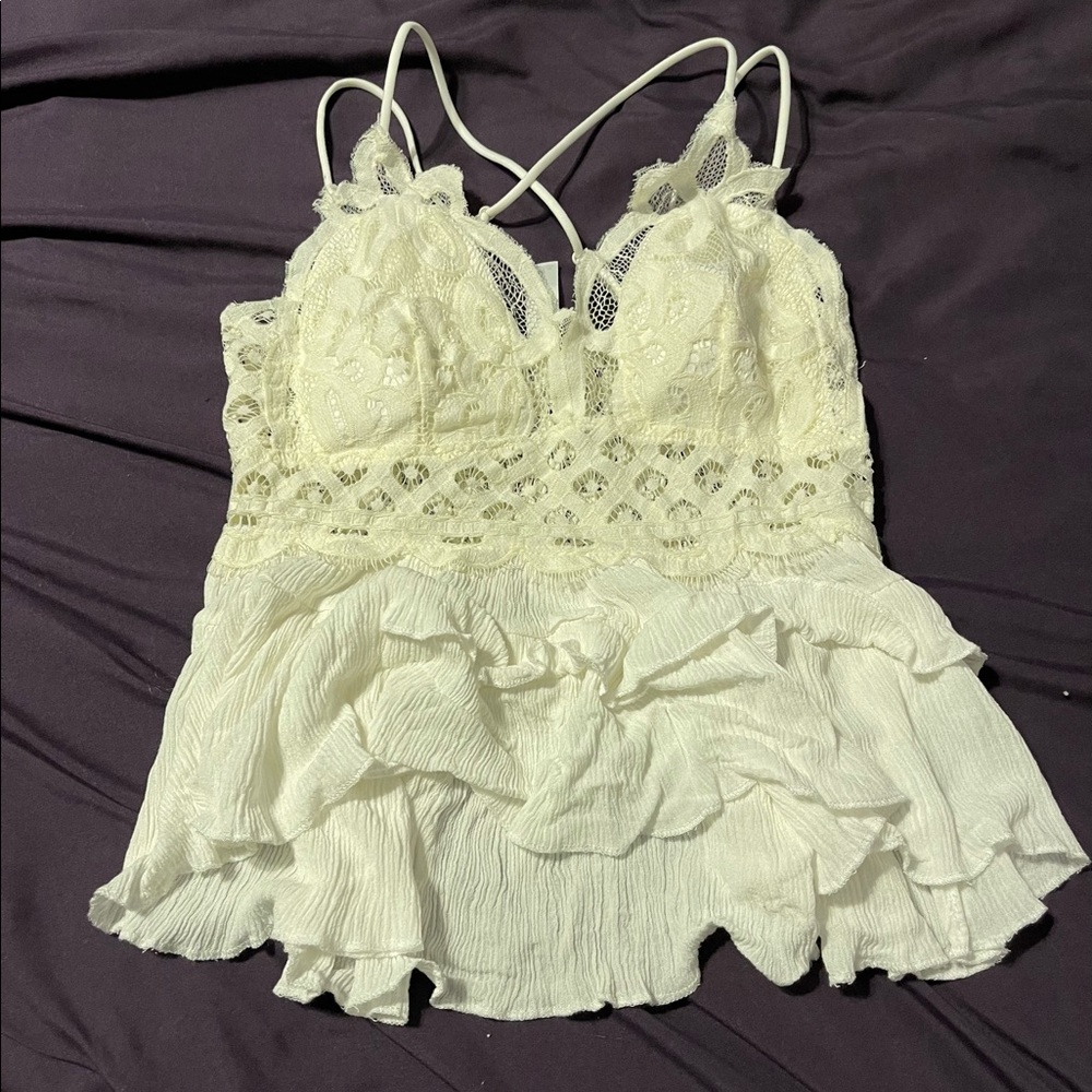 Cream/white crochet tank size large